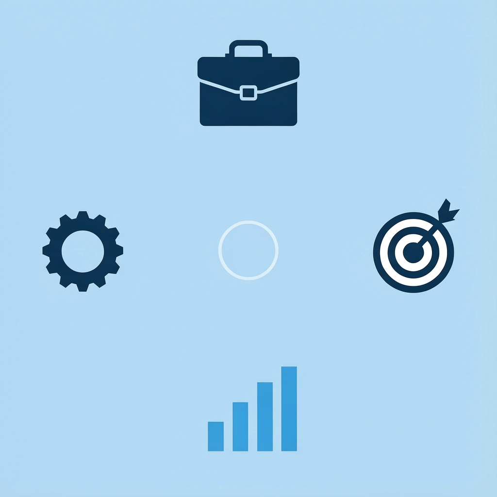 Four directional icons representing entry markets, stakeholder mapping, fiscal cycle timing, and pipeline management