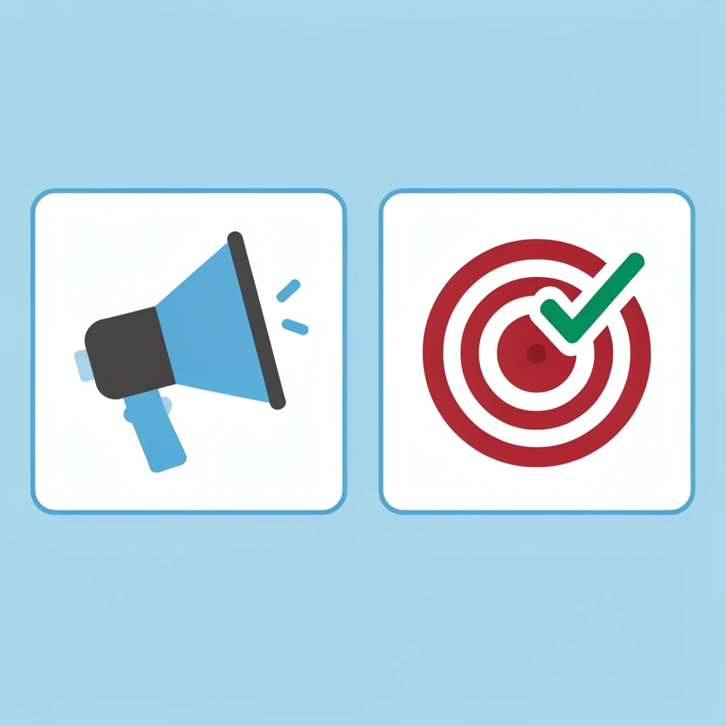 Comparison showing generic messaging leading to low-quality meetings on the left, versus a strategic approach leading to high-quality deals on the right