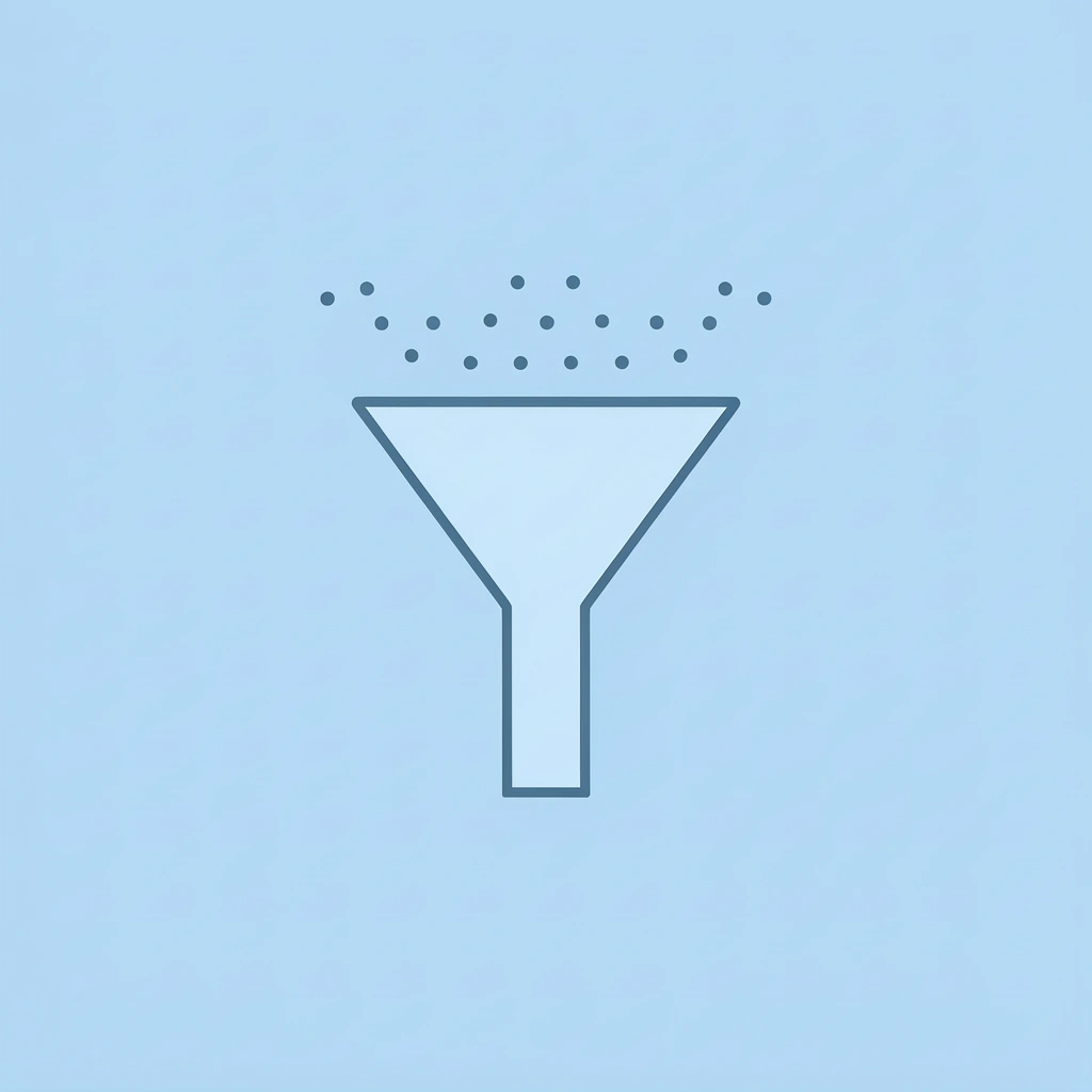 Funnel diagram showing prospects entering at top and being filtered through qualification checkpoints, with only qualified prospects reaching the bottom