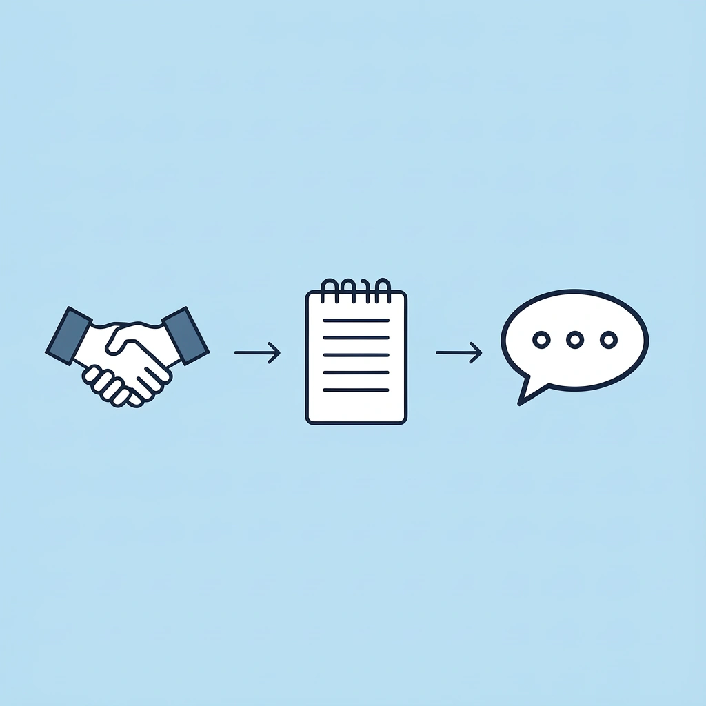 Three-step process showing appointment setting, prospect preparation, and quality conversation with arrows connecting each stage