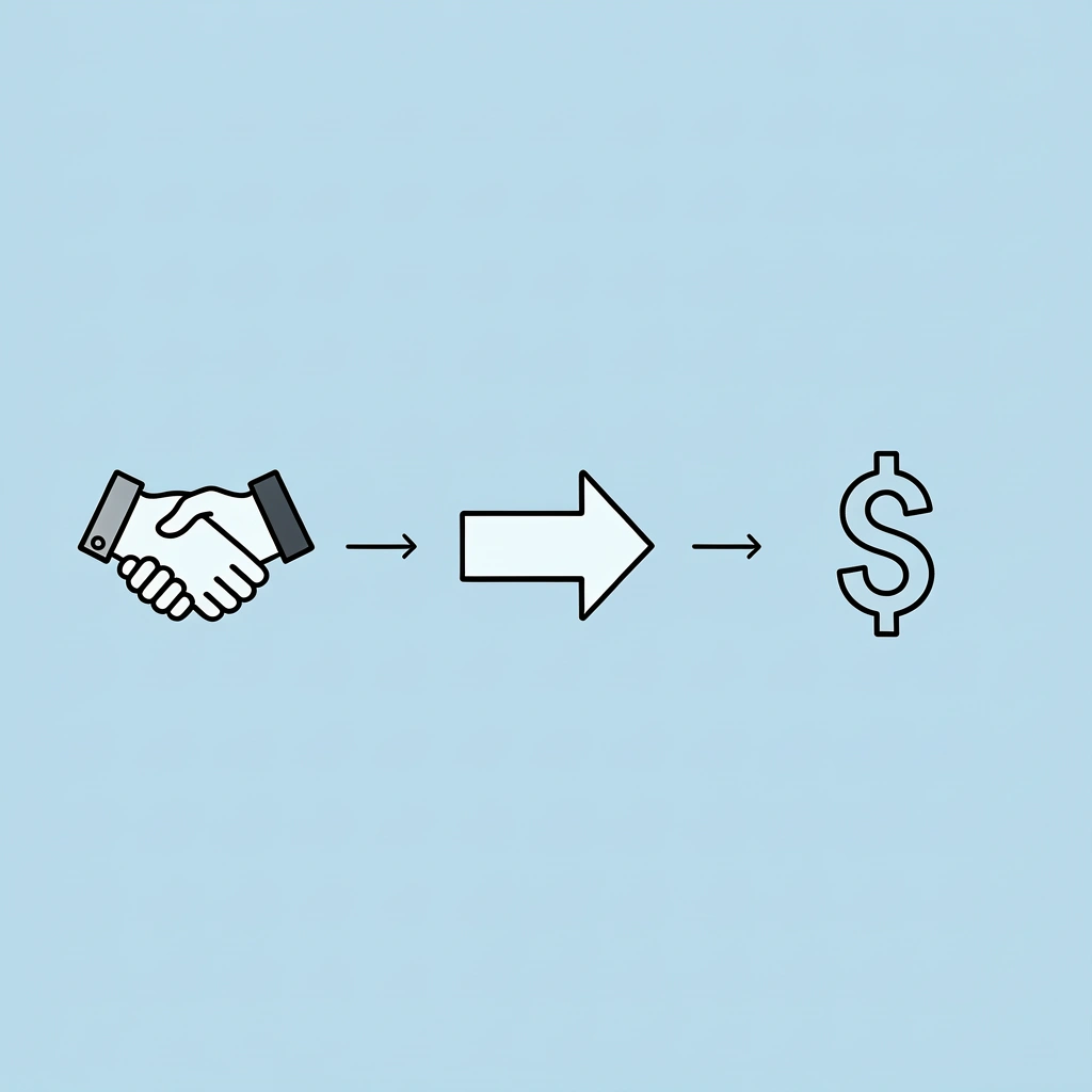 Three-step flow showing progression from building trust through relationships to closing transactions in Asian markets